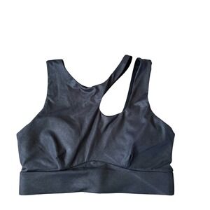 Fabletics Black Faux‎ Leather Cutout Sports Bra Workout Activewear Top medium